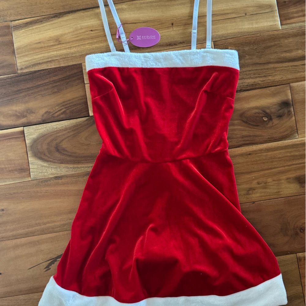 Red Velvet Holiday Dress with White Trim